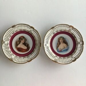 PAIR Portrait Plate Reticulated Maidens Paul's Gifts FRP & Co NY Germany Vintage